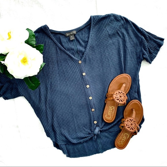 Eddie Bauer Tops - Eddie Bauer • Adorable Blue Knot Waffle Shirt